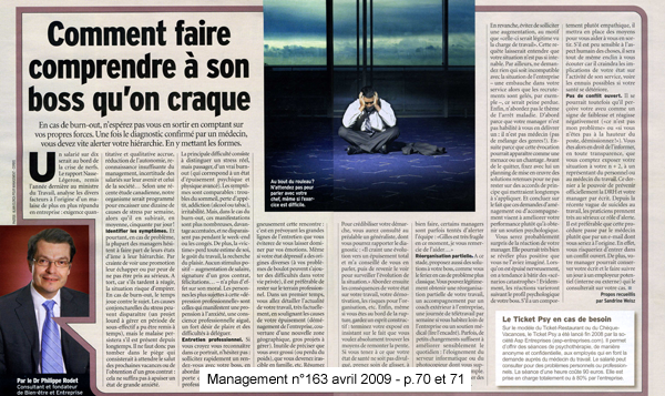 Philippe Rodet aborde le burn-out dans Management d’avril 2009