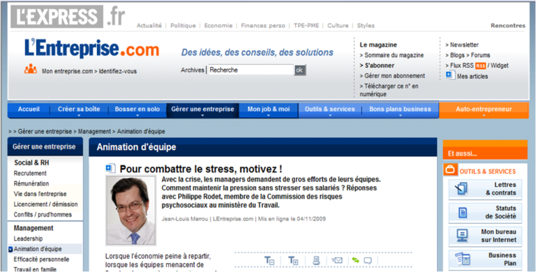 Le stress abordé dans la newsletter de “L’Entreprise”