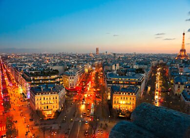 View of paris from Arc de triomphe, with the Eiffel tower