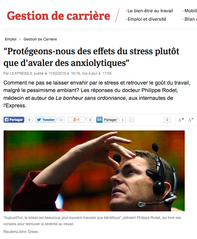L’express : “Comment se protéger du stress au travail ?”