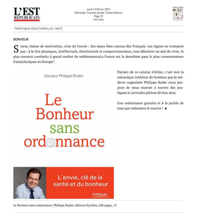 “Le bonheur sans ordonnance” dans L’Est Républicain et Vosges Matin