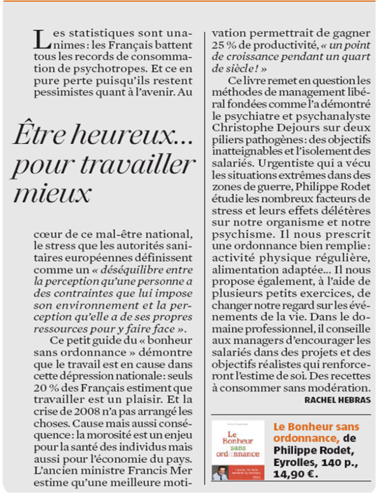 “Le bonheur sans ordonnance” abordé dans le JDD