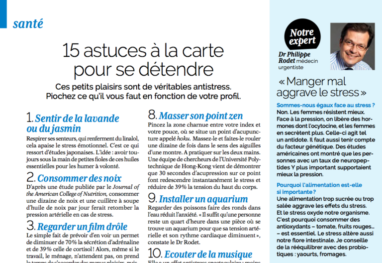 Femme Actuelle : 15 astuces à la carte pour se détendre